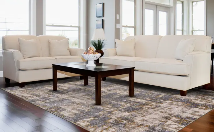 10' X 13' Gray And Gold Abstract Stain Resistant Area Rug
