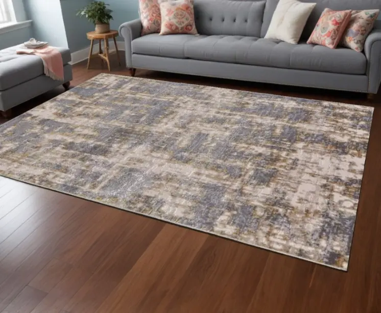 12' X 15' Gray and Gold Abstract Area Rug