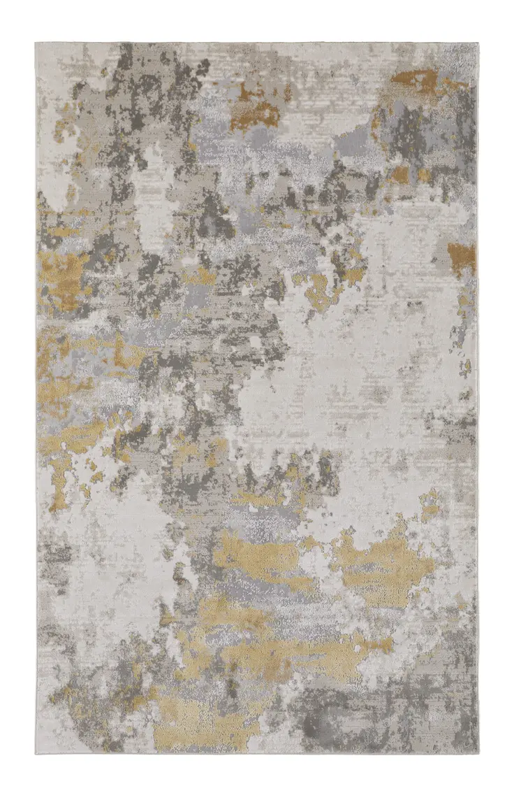 7' X 10' Ivory Gold And Gray Abstract Stain Resistant Area Rug