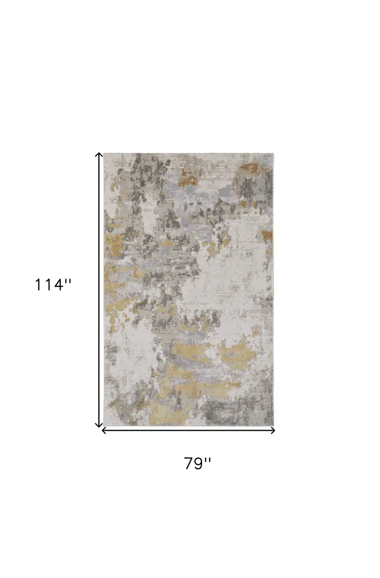 7' X 10' Ivory Gold And Gray Abstract Stain Resistant Area Rug