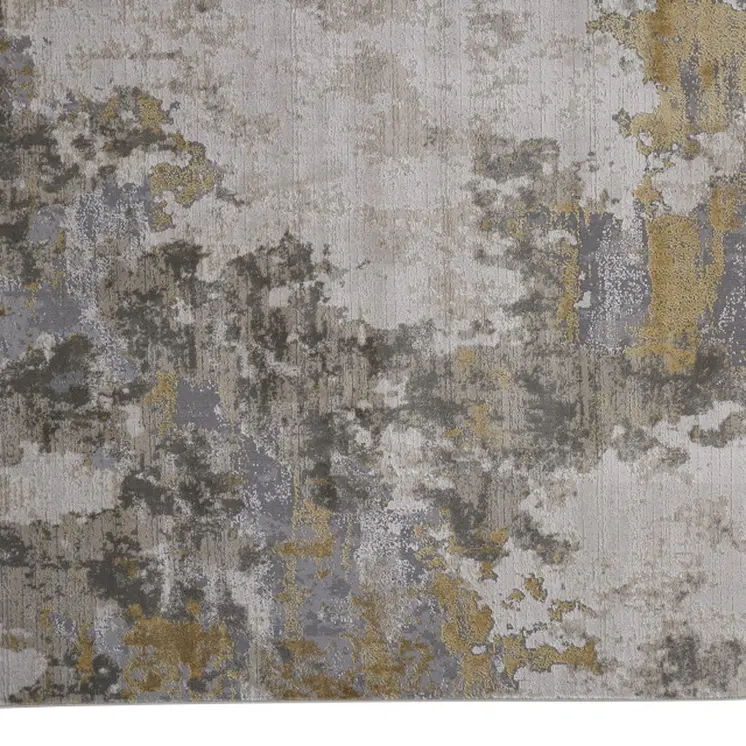 7' X 10' Ivory Gold And Gray Abstract Stain Resistant Area Rug
