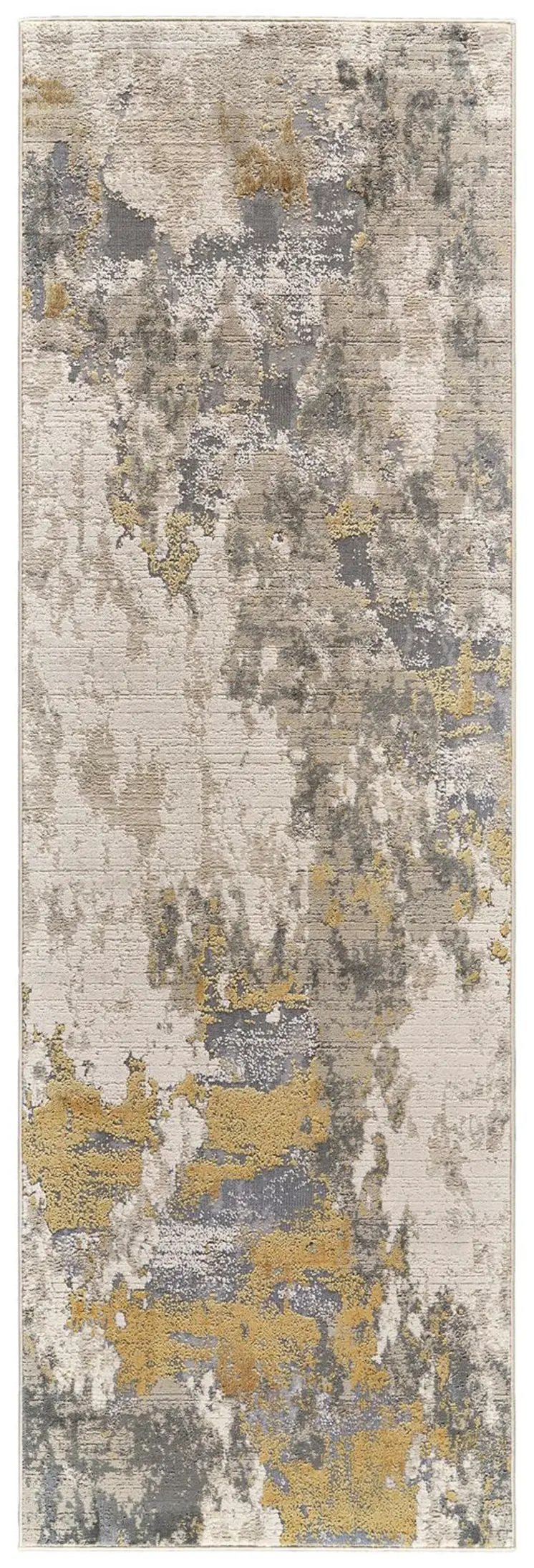 8' Ivory Gray and Gold Abstract Runner Rug