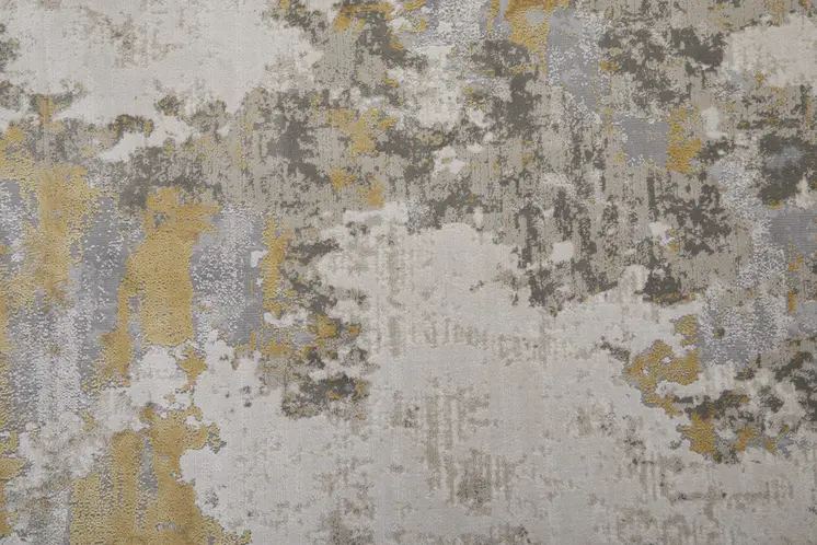 8' Ivory Gray and Gold Abstract Runner Rug