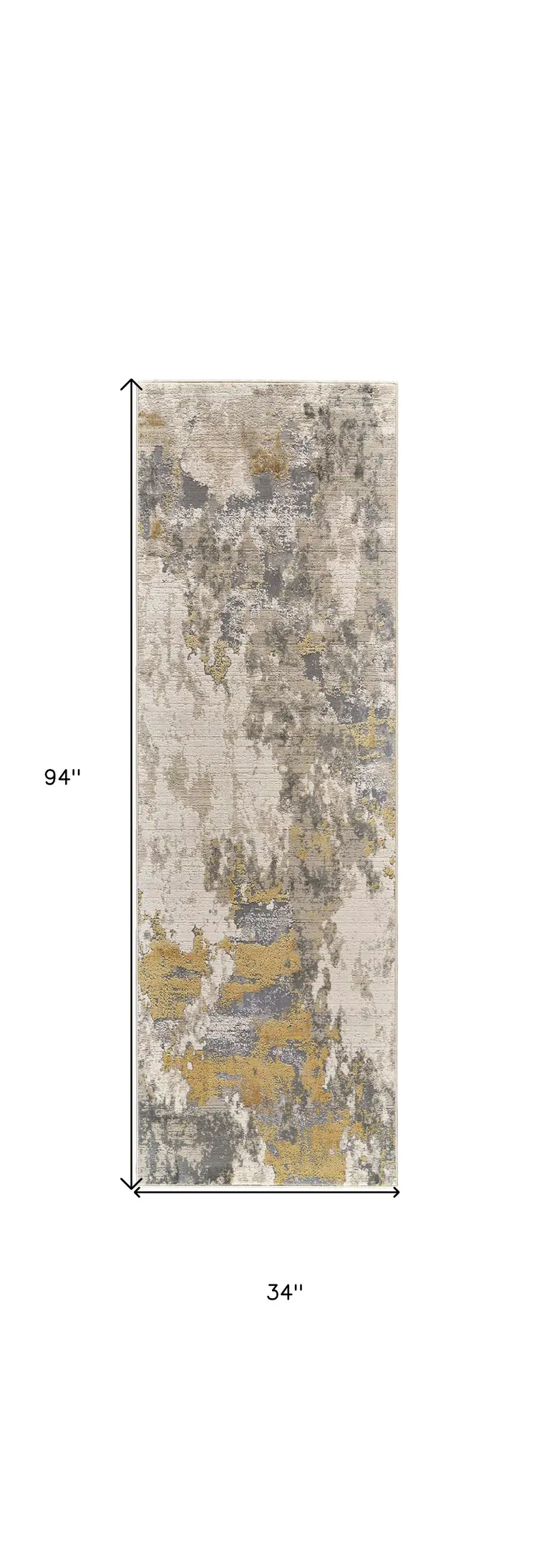 8' Ivory Gray and Gold Abstract Runner Rug