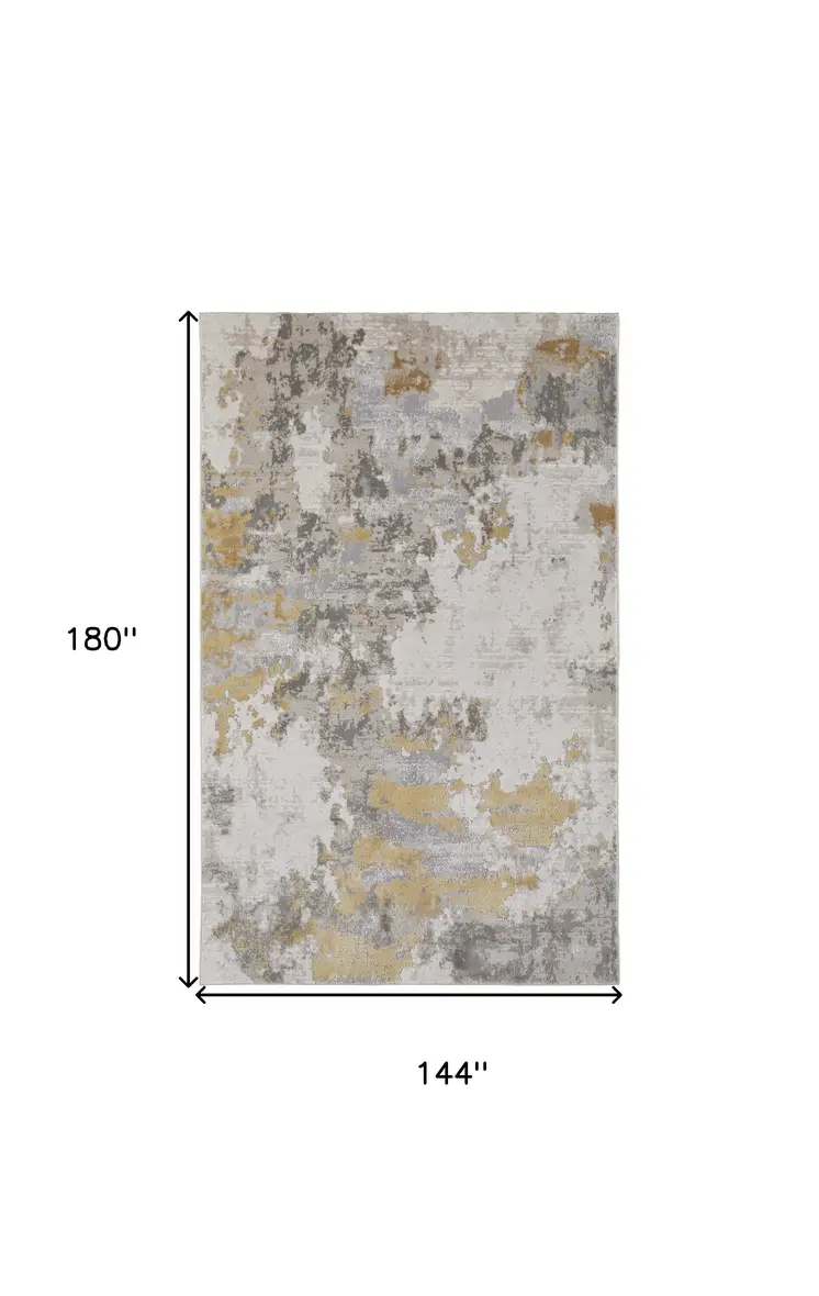 12' X 15' Ivory Gold And Gray Abstract Stain Resistant Area Rug