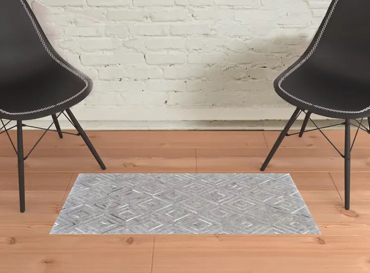2' X 3' Gray Taupe And Ivory Geometric Hand Woven Area Rug