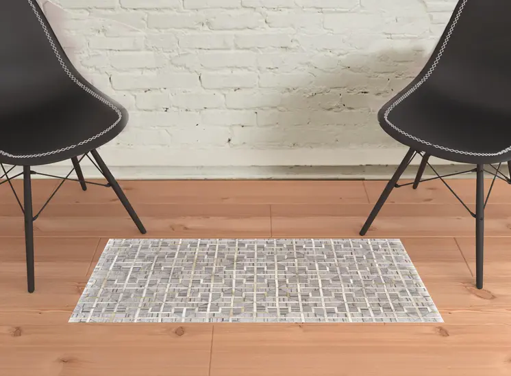 2' X 3' Gray Ivory And Brown Geometric Hand Woven Area Rug