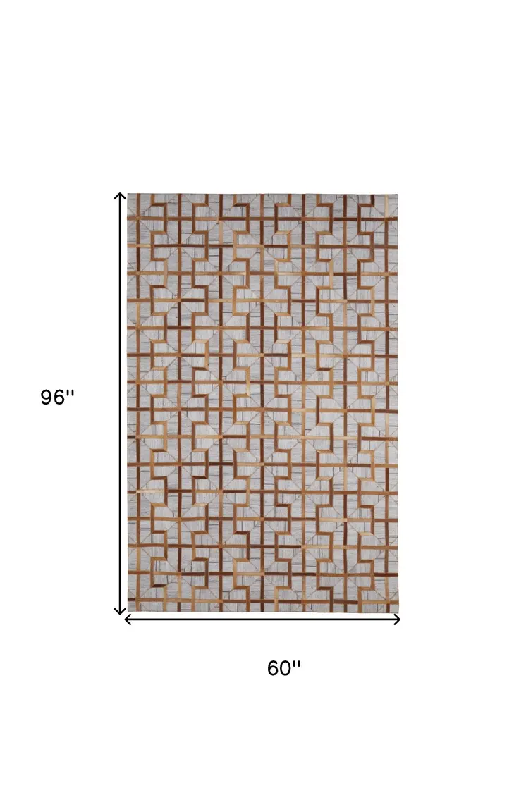 5' X 8' Tan and Brown Geometric Hand Woven Area Rug