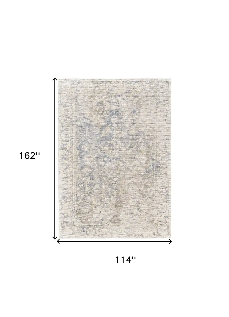 10' X 13' Ivory Blue And Tan Abstract Hand Woven Area Rug