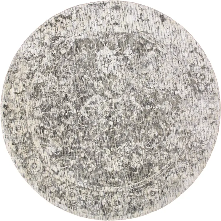 8' Ivory And Gray Round Abstract Hand Woven Area Rug
