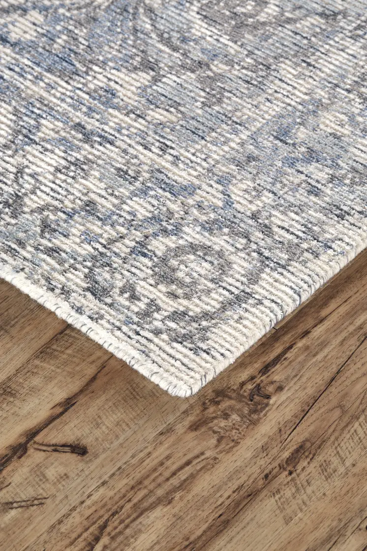 2' X 3' Blue and Ivory Abstract Hand Woven Area Rug