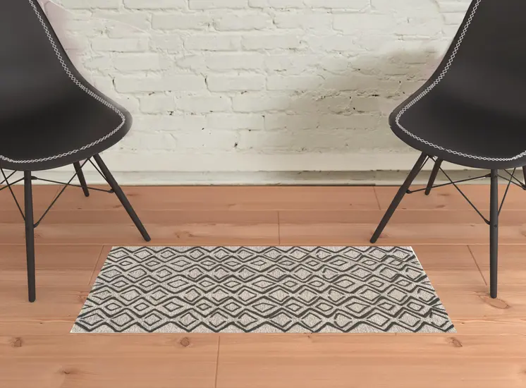 2' X 3' Black Gray And Taupe Wool Geometric Tufted Handmade Stain Resistant Area Rug