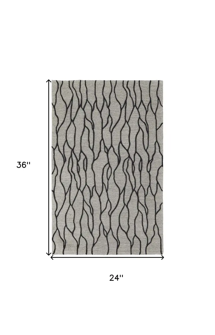 2' X 3' Taupe Black And Gray Wool Abstract Tufted Handmade Stain Resistant Area Rug