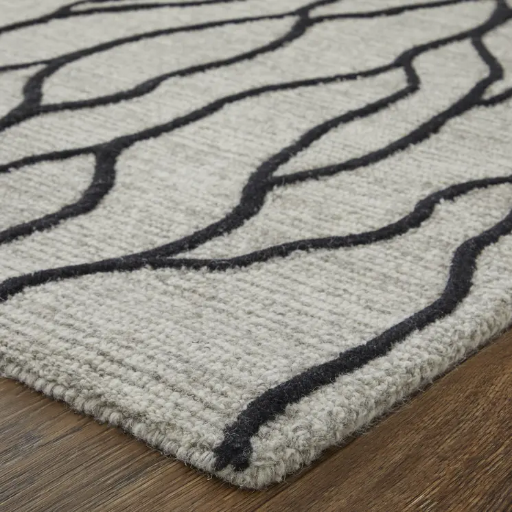 2' X 3' Taupe Black And Gray Wool Abstract Tufted Handmade Stain Resistant Area Rug