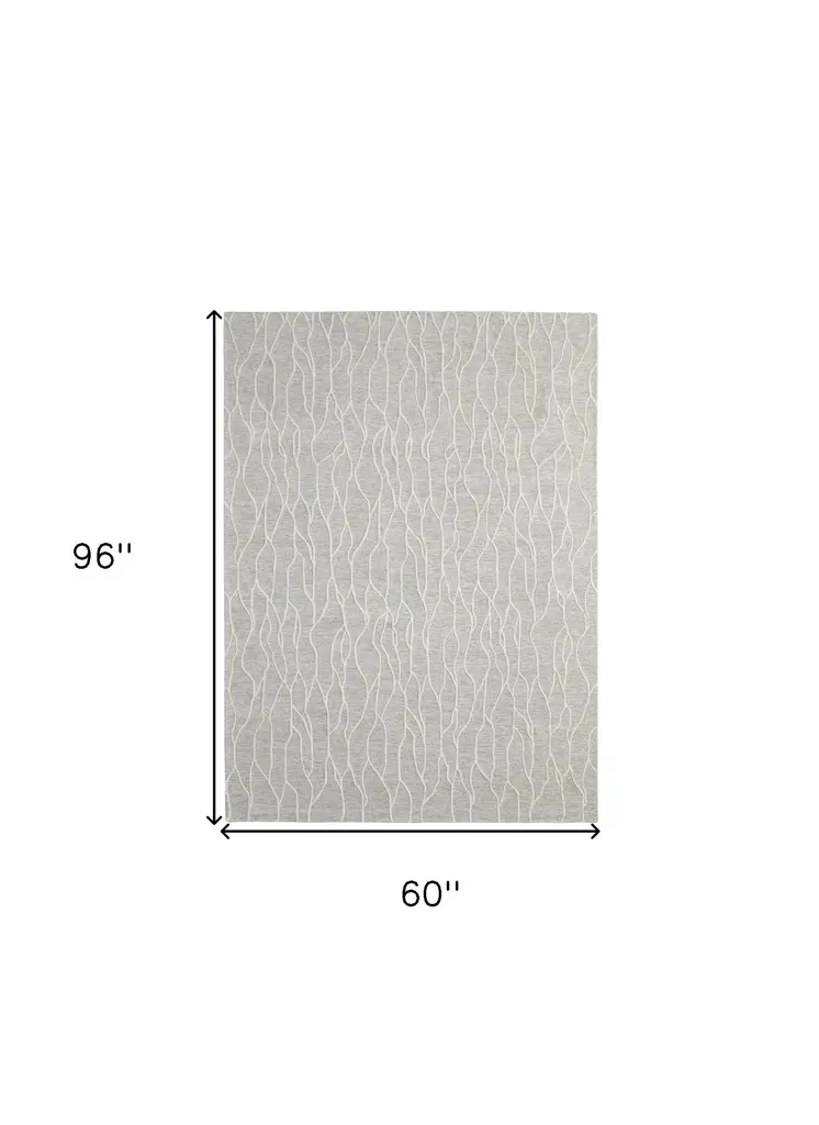 5' X 8' Taupe And Ivory Wool Abstract Tufted Handmade Stain Resistant Area Rug