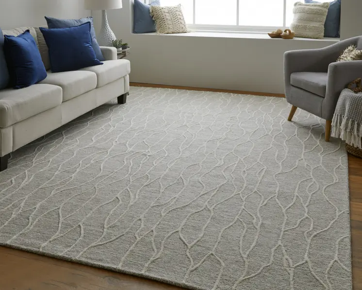 10' X 13' Taupe And Ivory Wool Abstract Tufted Handmade Stain Resistant Area Rug
