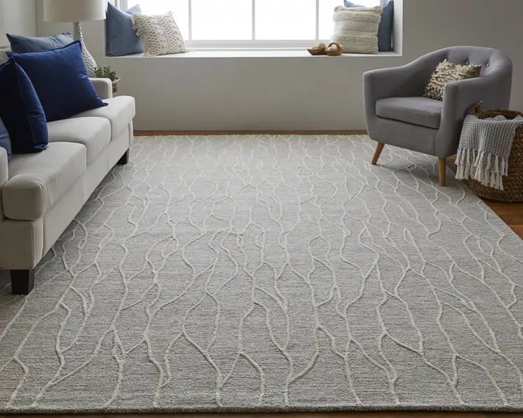 10' X 13' Taupe And Ivory Wool Abstract Tufted Handmade Stain Resistant Area Rug