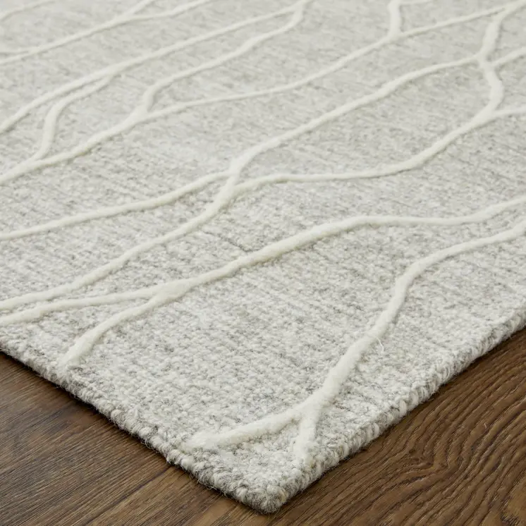 10' X 13' Taupe And Ivory Wool Abstract Tufted Handmade Stain Resistant Area Rug