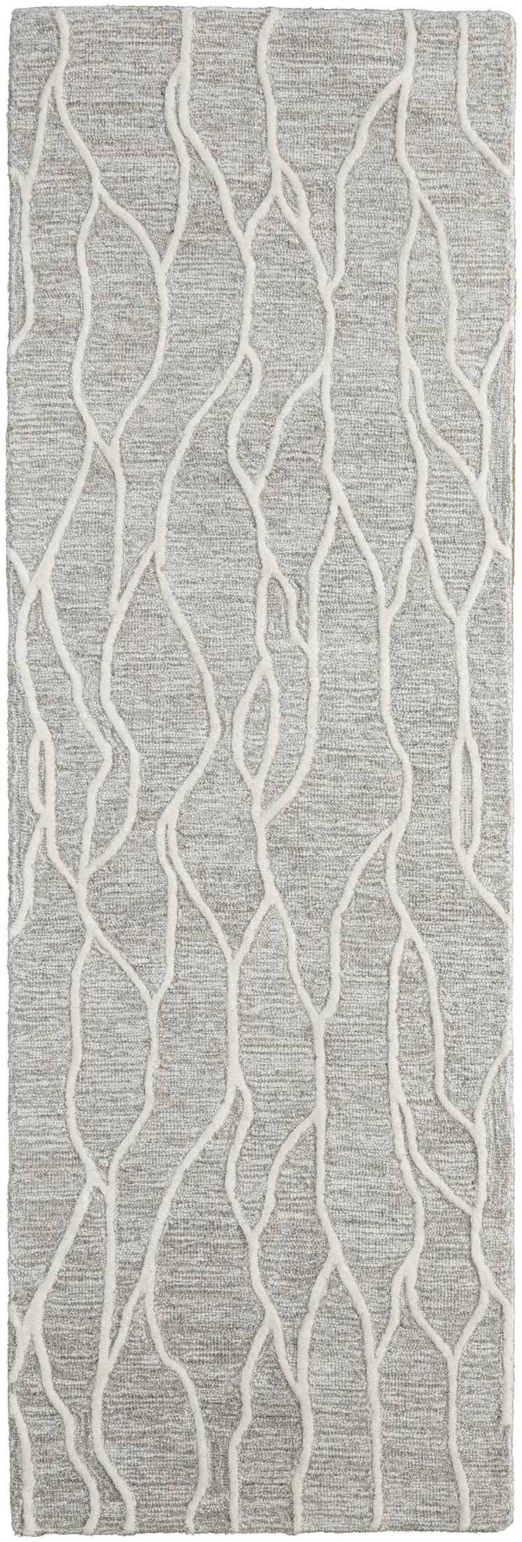 8' Taupe And Ivory Wool Abstract Tufted Handmade Stain Resistant Runner Rug
