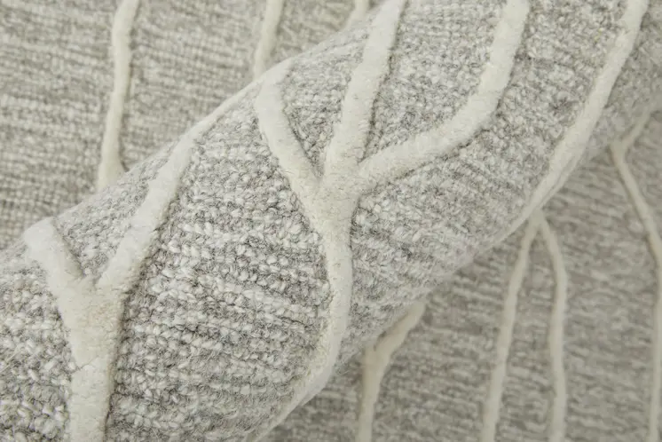 8' Taupe And Ivory Wool Abstract Tufted Handmade Stain Resistant Runner Rug