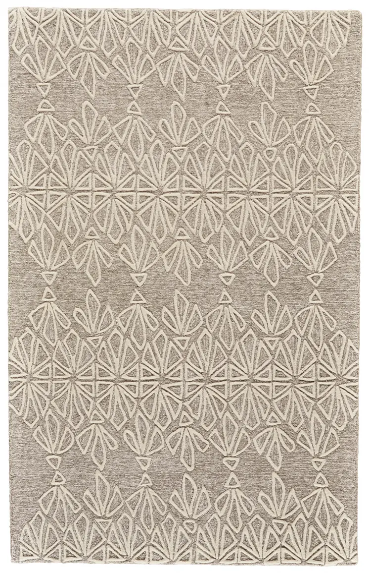 4' X 6' Tan And Ivory Wool Geometric Tufted Handmade Stain Resistant Area Rug