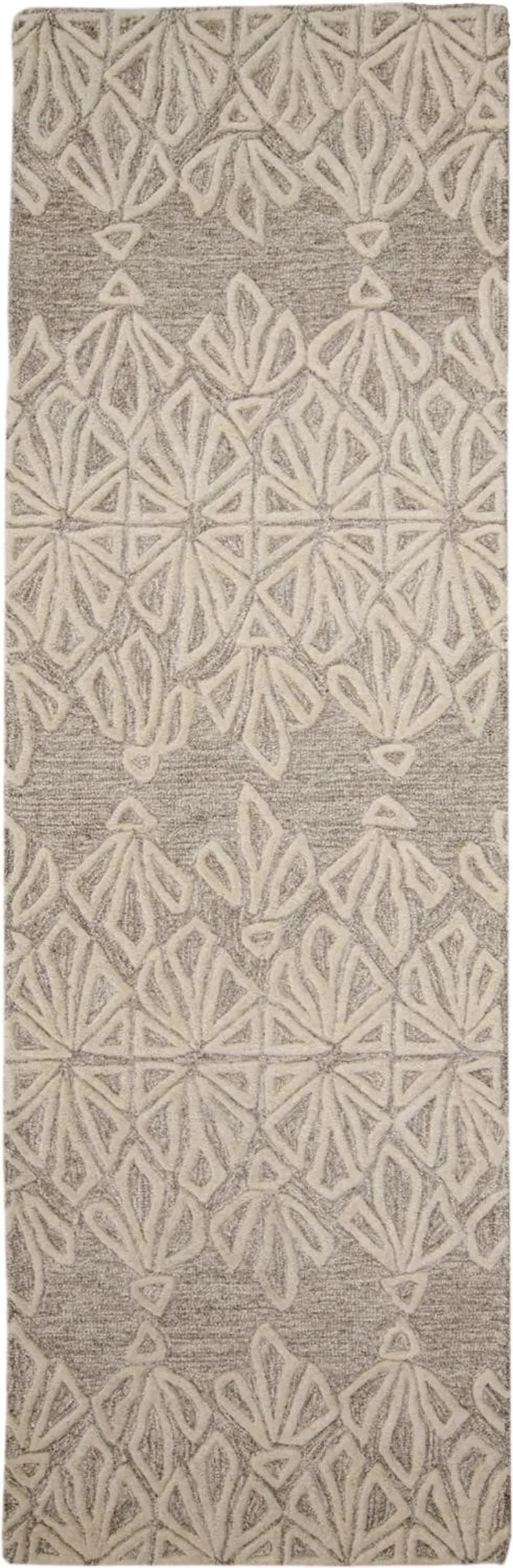 8' Ivory and Tan Geometric Hand Tufted Runner Rug