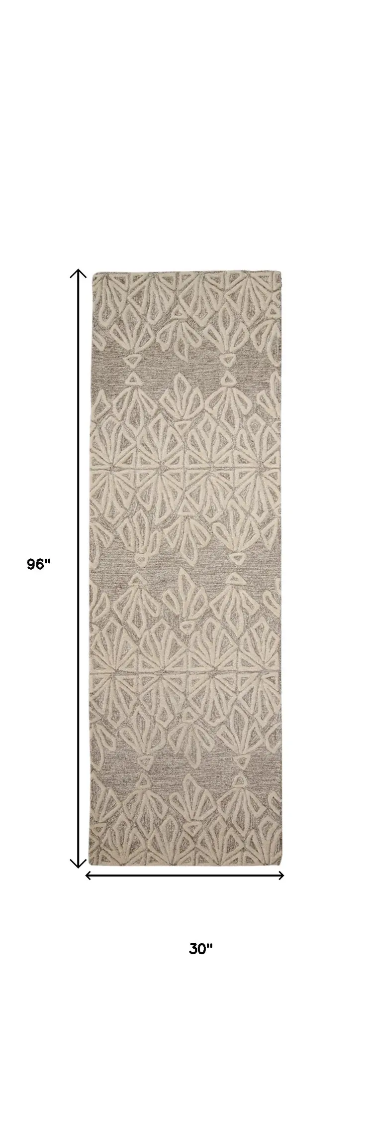 8' Ivory and Tan Geometric Hand Tufted Runner Rug