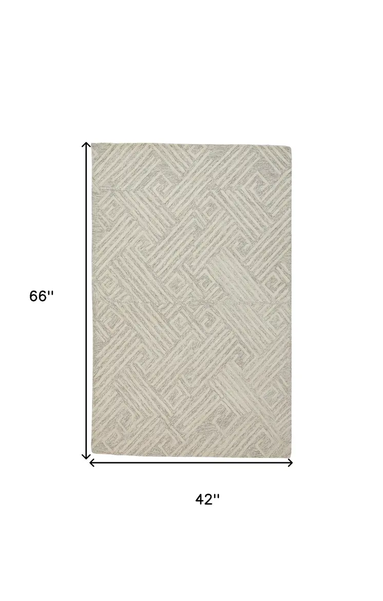 4' X 6' Tan And Ivory Wool Geometric Tufted Handmade Stain Resistant Area Rug