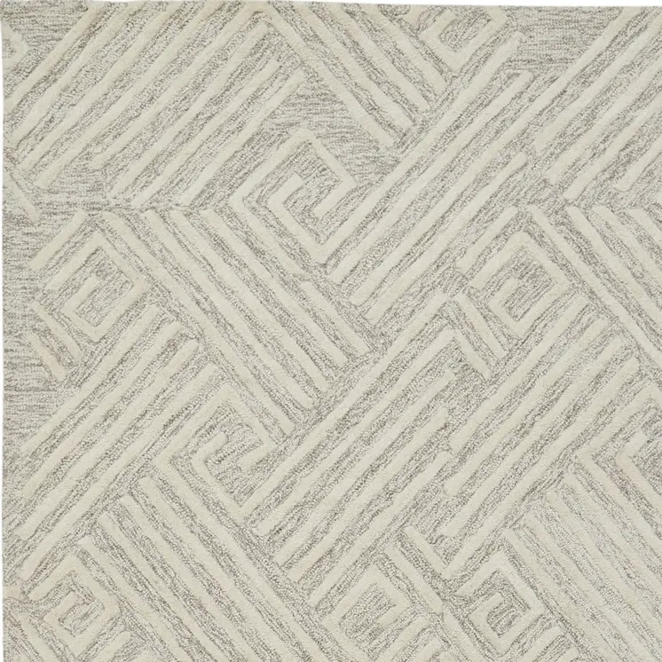 4' X 6' Tan And Ivory Wool Geometric Tufted Handmade Stain Resistant Area Rug