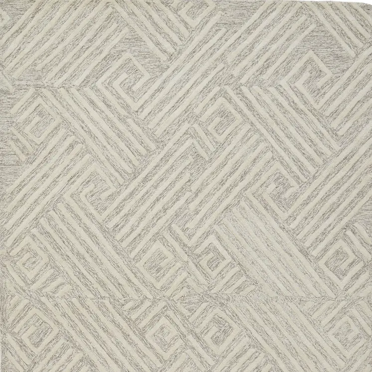5' X 8' Tan And Ivory Wool Geometric Tufted Handmade Stain Resistant Area Rug