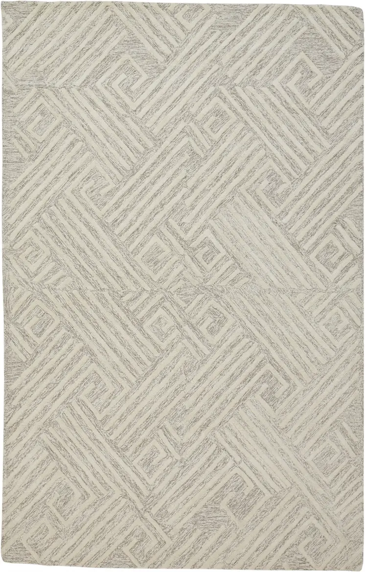 8' X 11' Tan And Ivory Wool Geometric Tufted Handmade Stain Resistant Area Rug