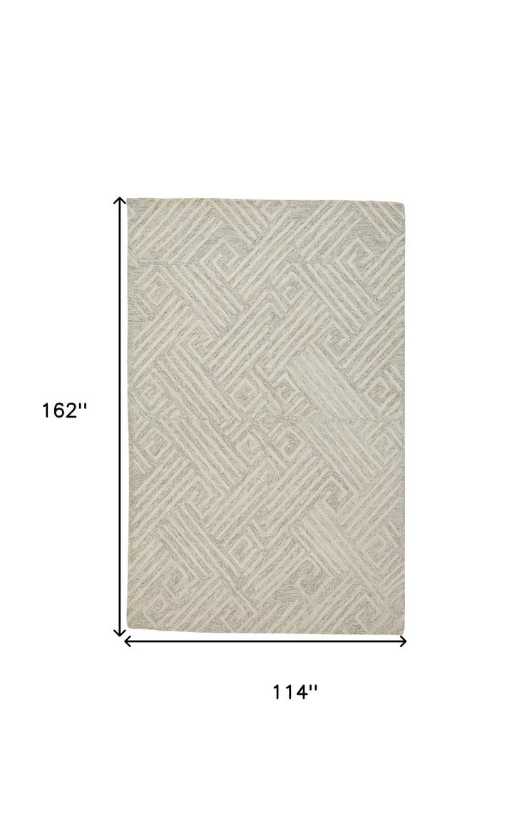 10' X 13' Tan And Ivory Wool Geometric Tufted Handmade Stain Resistant Area Rug