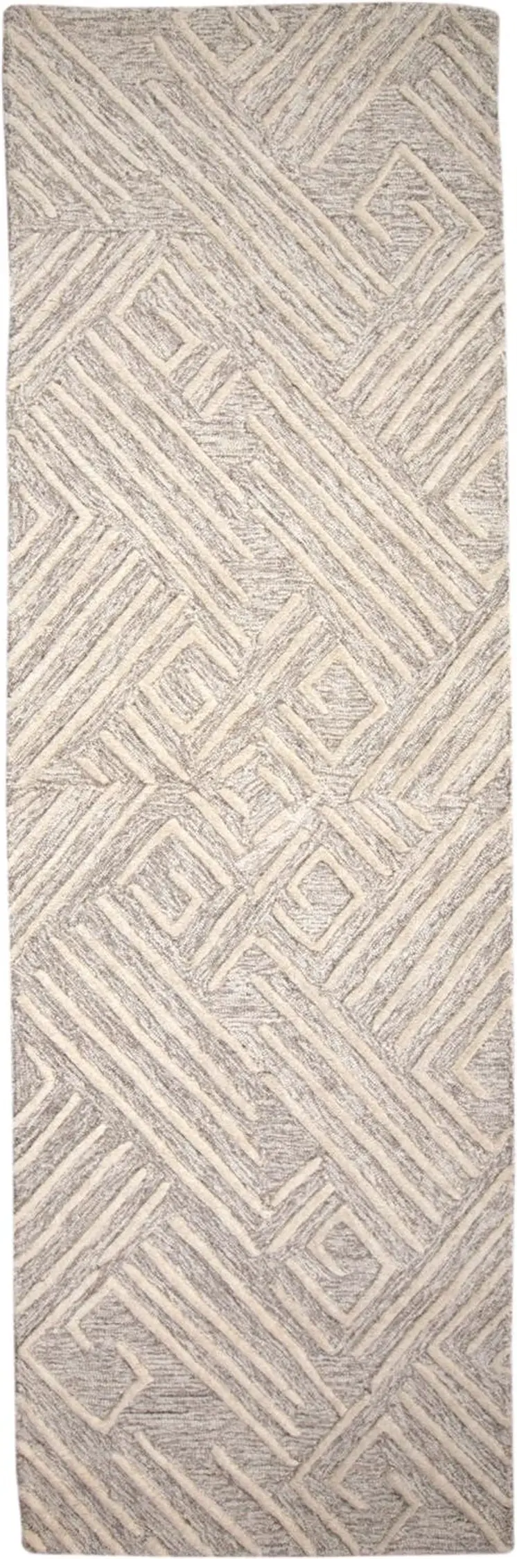 8' Ivory and Tan Geometric Hand Tufted Runner Rug