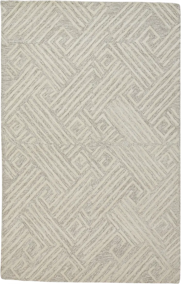 2' X 3' Tan And Ivory Wool Geometric Tufted Handmade Stain Resistant Area Rug