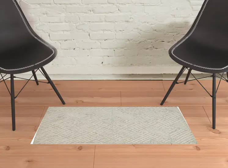 2' X 3' Tan And Ivory Wool Geometric Tufted Handmade Stain Resistant Area Rug