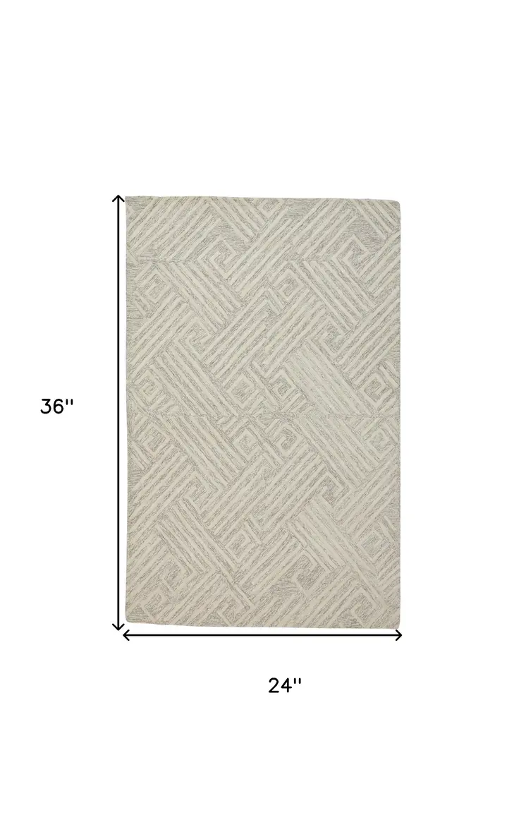 2' X 3' Tan And Ivory Wool Geometric Tufted Handmade Stain Resistant Area Rug