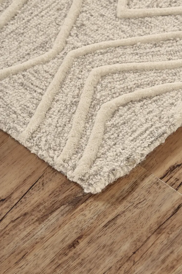 8' X 11' Tan And Ivory Wool Geometric Tufted Handmade Stain Resistant Area Rug