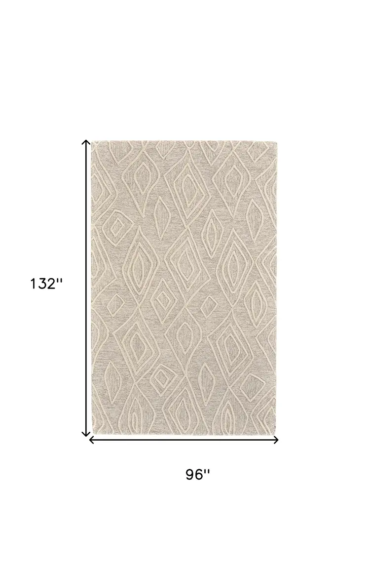 8' X 11' Tan And Ivory Wool Geometric Tufted Handmade Stain Resistant Area Rug