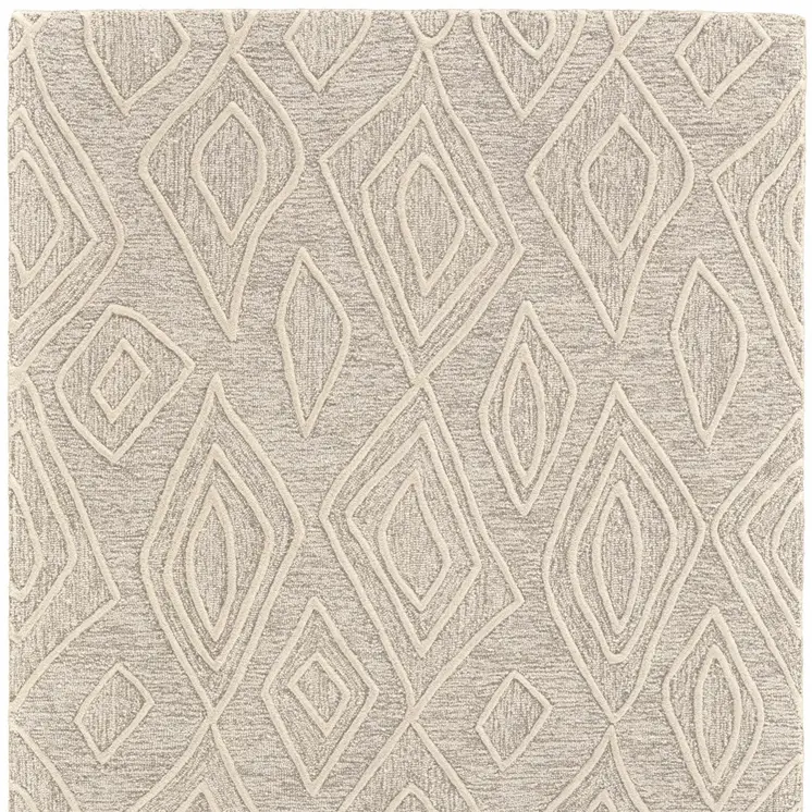 8' X 11' Tan And Ivory Wool Geometric Tufted Handmade Stain Resistant Area Rug