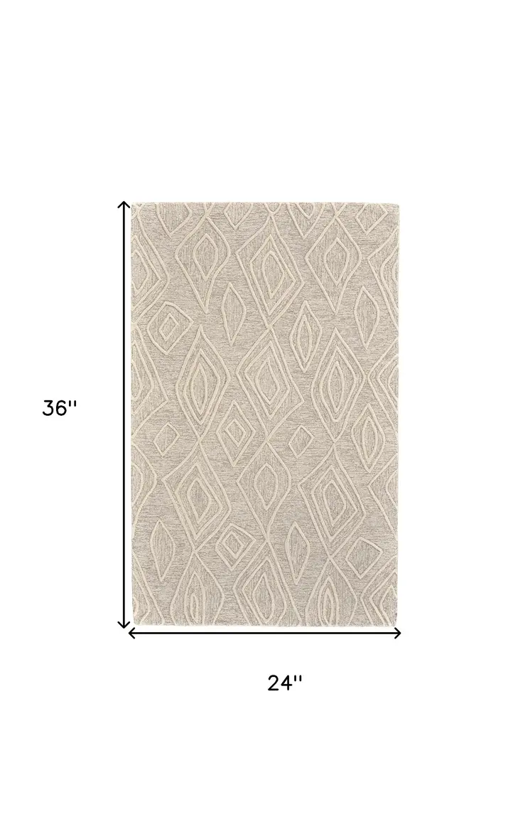 2' X 3' Tan And Ivory Wool Geometric Tufted Handmade Stain Resistant Area Rug
