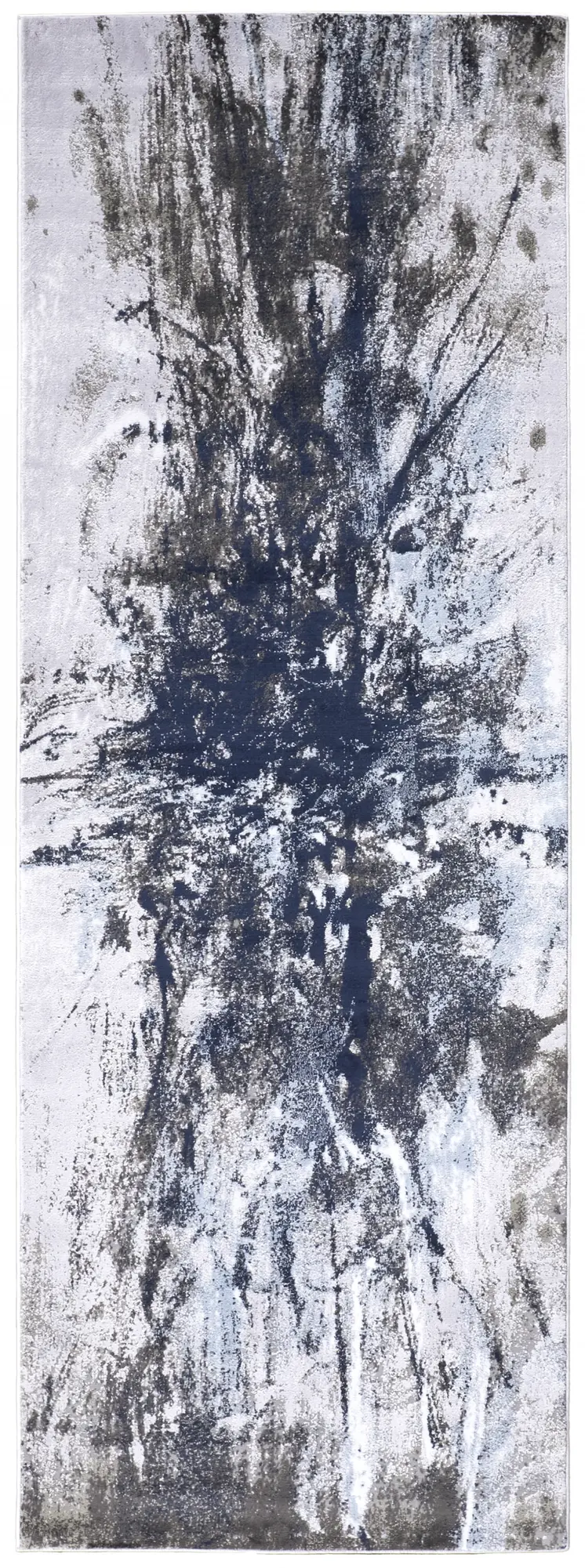 8' Blue Gray And White Abstract Stain Resistant Runner Rug