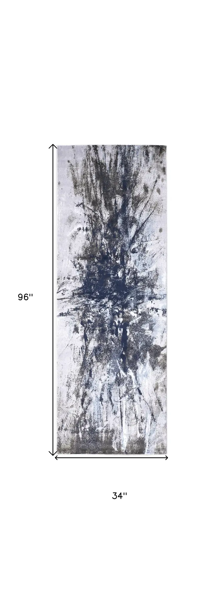 8' Blue Gray And White Abstract Stain Resistant Runner Rug