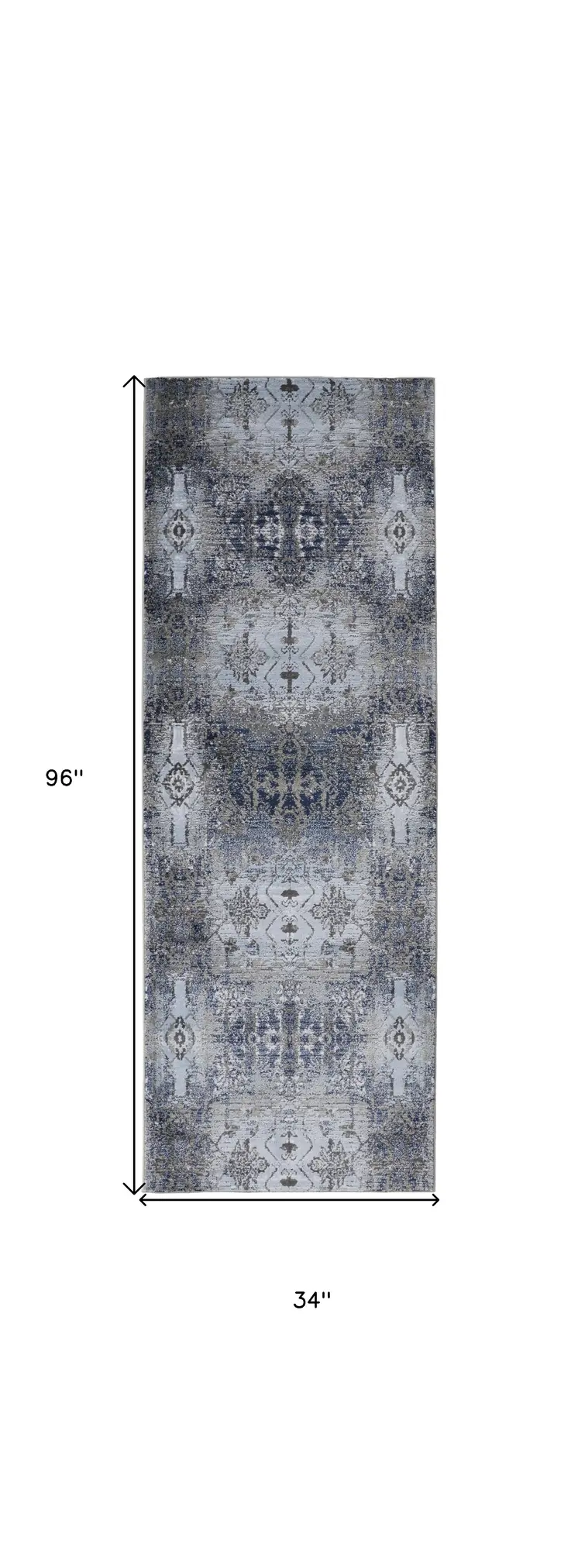 8' Blue Gray And Taupe Abstract Stain Resistant Runner Rug