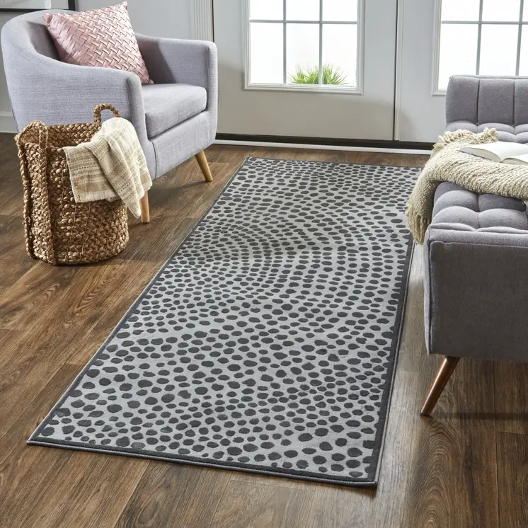 8' Gray Silver And Ivory Abstract Stain Resistant Runner Rug