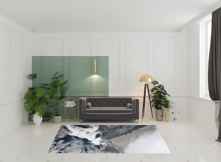 7' X 10' Blue Gray And White Abstract Area Rug