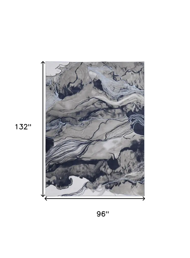 8' X 11' Blue Gray and Ivory Abstract Power Loom Non Skid Area Rug