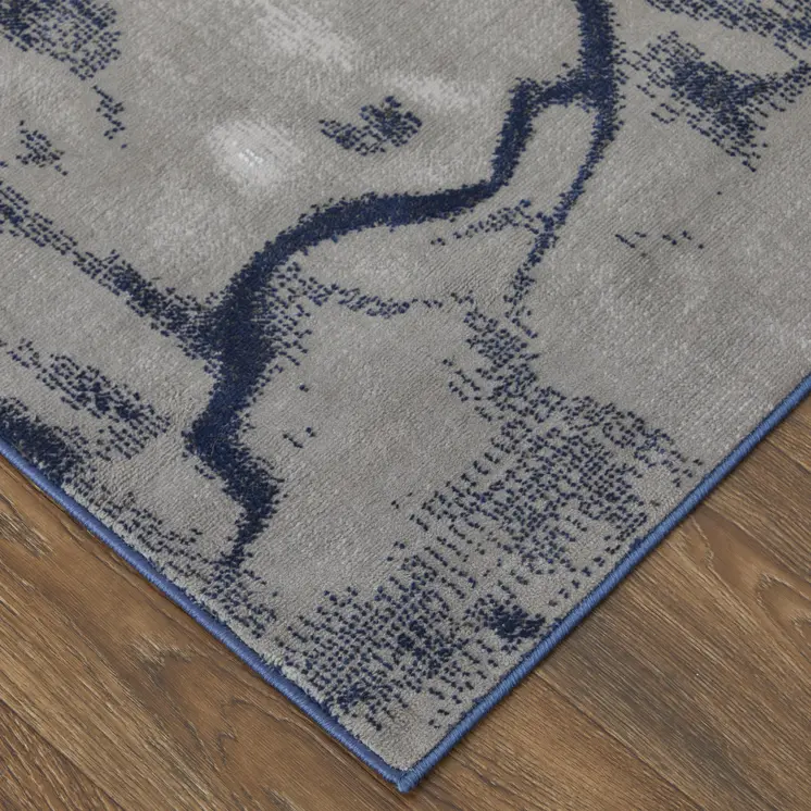 8' X 11' Blue Gray and Ivory Abstract Power Loom Non Skid Area Rug