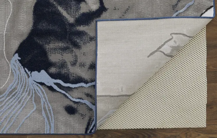 8' X 11' Blue Gray and Ivory Abstract Power Loom Non Skid Area Rug