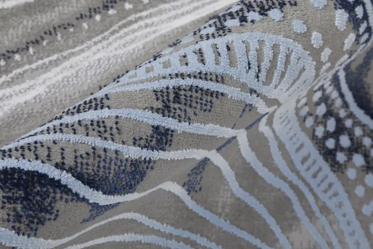 8' X 11' Blue Gray and Ivory Abstract Power Loom Non Skid Area Rug