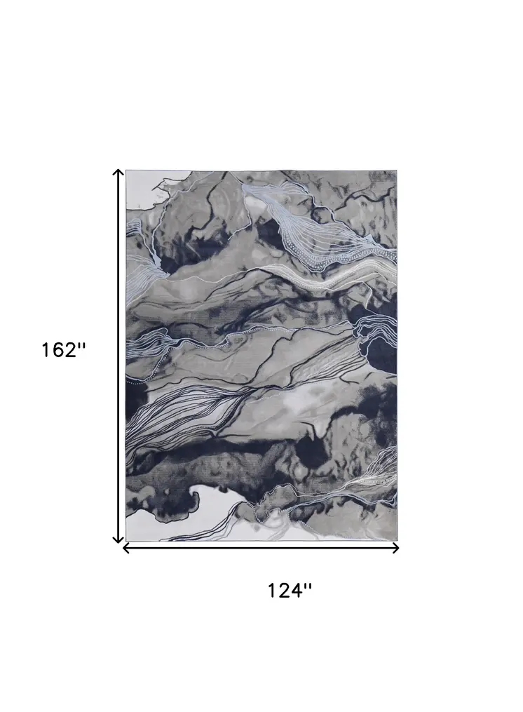10' X 14' Blue Gray And Ivory Abstract Power Loom Stain Resistant Area Rug
